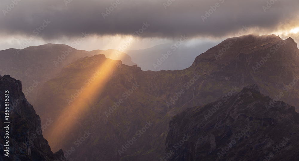 Beautiful sunrise colors in the coastal area of the Madeira island wilderness