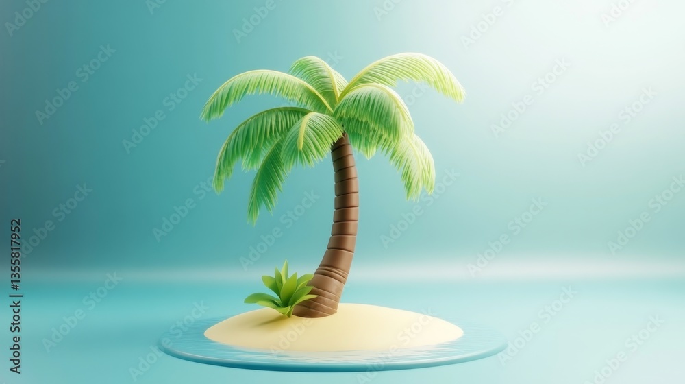 Fototapeta premium Vibrant 3D Rendered Single Palm Tree Icon for Summer Vibes