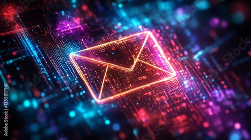 Vibrant 3D Rendered Envelope Icon on Colorful Abstract Background
