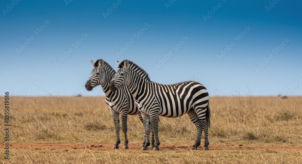 Naklejka premium Zebras Standing in the Savannah