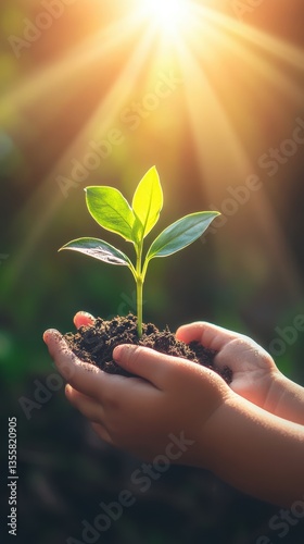Obraz na płótnie Tender Sapling Held in Loving Hands: A Symbol of Growth, Hope, and Environmental Stewardship w salonie