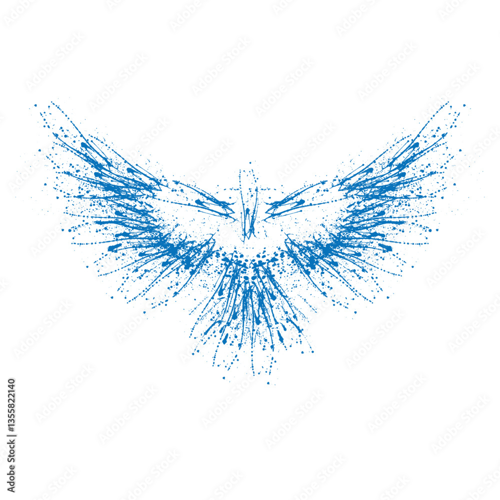 Fototapeta premium Blue ink blots raven silhouette