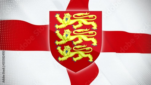 ENGLAND WAVING NATIONAL FLAG AND ROTATING EMBLEM ABSTRACT BACKGROUND ANIMATION LOOP