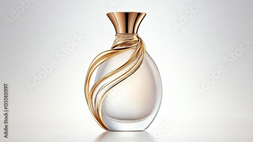 Elegant perfume bottle with gold accents on a white background.