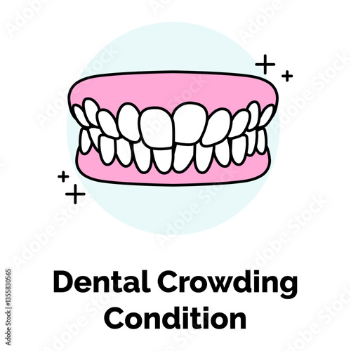 Dental Crowding Condition Icon. Misaligned Teeth Symbol. Illustration for Orthodontic Issue Concept.