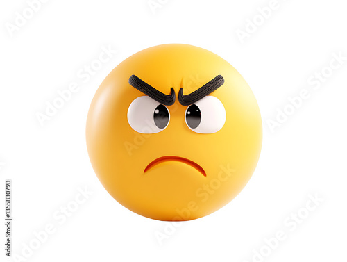 A 3D rendering of an angry yellow emoticon with furrowed brows and a downturned mouth.