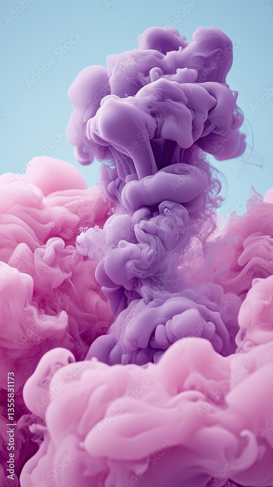 Fototapeta premium Pink and purple ink swirls in water, abstract background, design element (1)