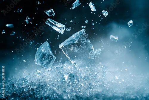 Chunks of ice in the air scattering from an impact