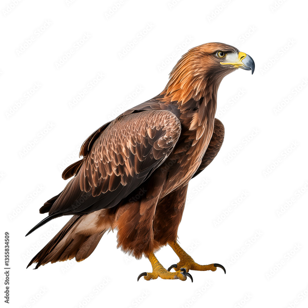 Fototapeta premium Majestic Eagle in Profile: A golden eagle in stunning detail, exhibiting regal poise and powerful features, captured in sharp focus against a clean backdrop. 