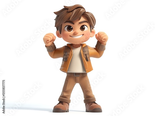 Animated character posing joyfully studio setting digital art cheerful concept