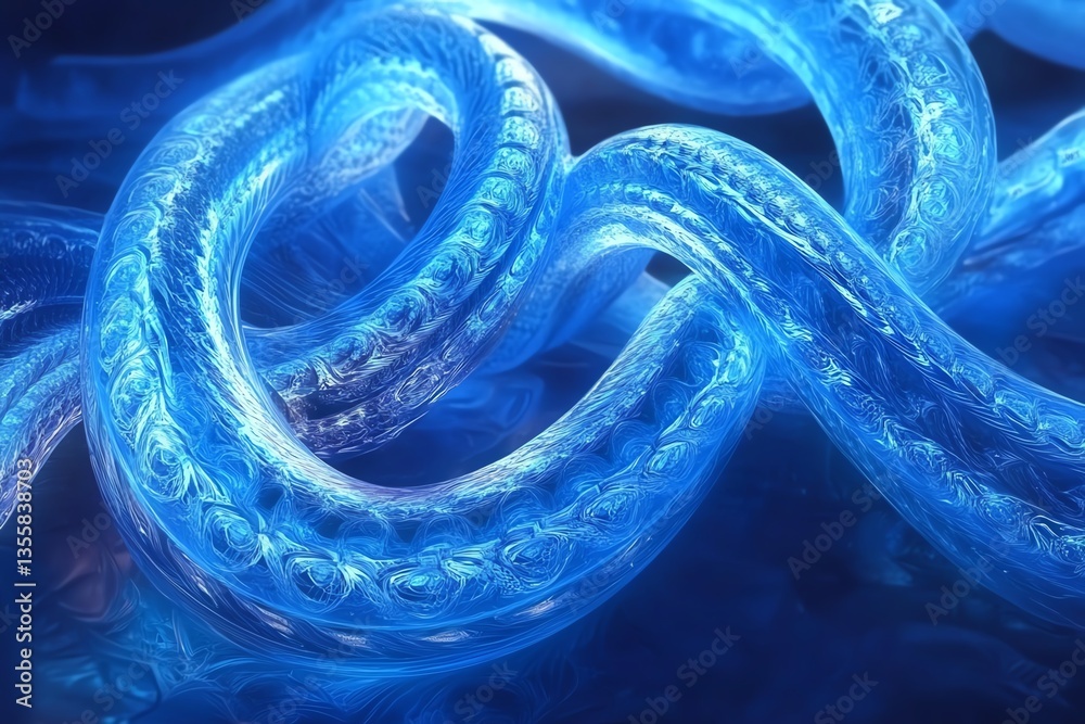 Fototapeta premium Pulsating electric-blue fractal curves, intertwining like flowing liquid energy, glowing with high-intensity HDR contrast