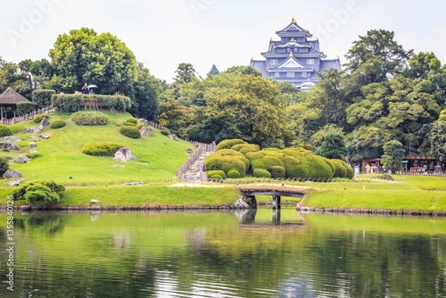 Okayama Castle Overlooking Korakuen Garden Pond, Okayama, Japan