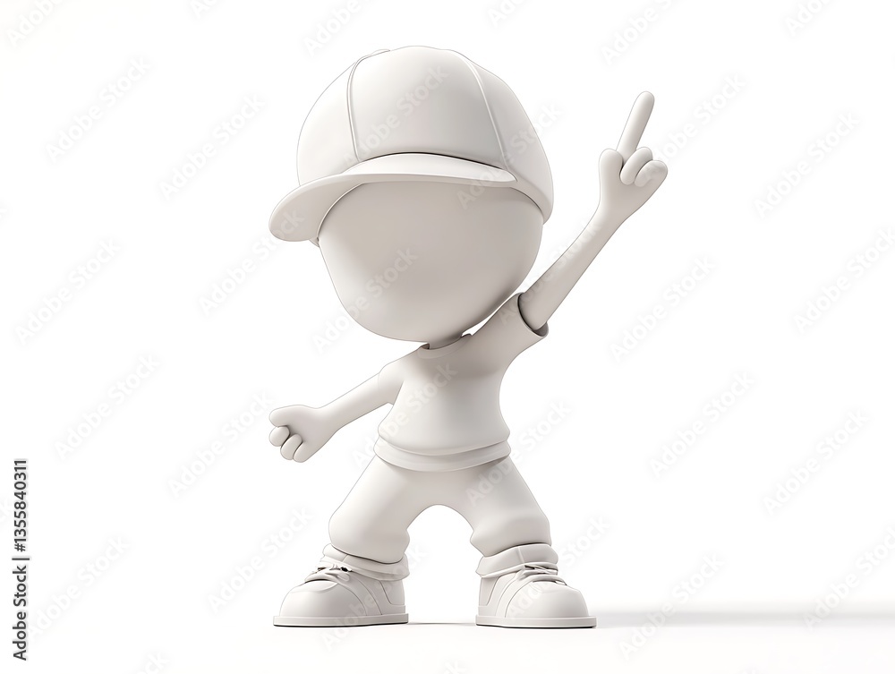 Fototapeta premium Energetic dance pose studio 3d character white background creative concept