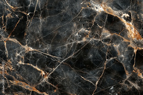 A detailed close up view of black marble surface texture