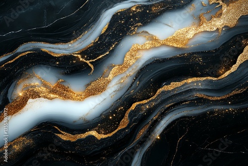Abstract artistic image of flowing dark and golden textures