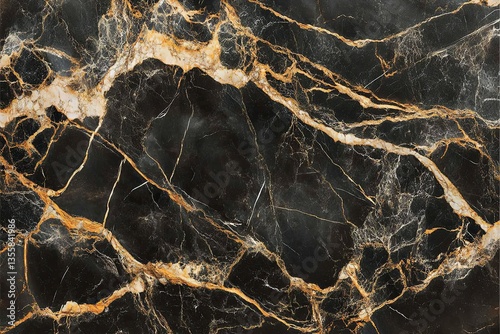 Elegant dark marble texture with golden and white veins beautifully displayed
