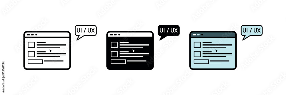UI UX Icon Set, User Interface Design Symbol, UX Development Icon, Website Navigation Graphic, Digital Experience Sign, App Interface Illustration, Web Design Element, Vector UI UX Concept UI UX Icon Set, User Interface Design Symbol, UX Development Icon, Website Navigation Graphic, Digital Experience Sign, App Interface Illustration, Web Design Element, Vector UI UX Concept