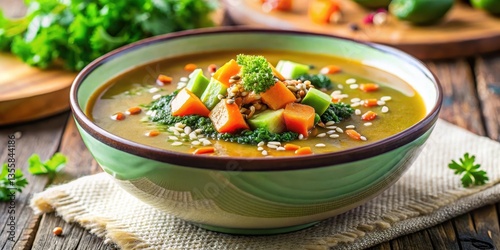 Close-up of a deliciously layered soup made from organic vegetables such as carrots