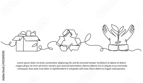 Continuous one line design of recycling process. Minimalist style vector illustration on white background.