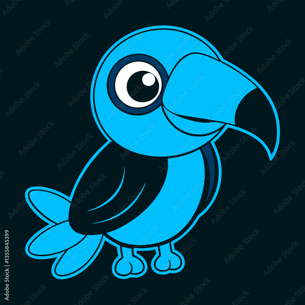 Obraz premium A cute, smiling blue bird cartoon character with a playful expression, illustrations and fun designs