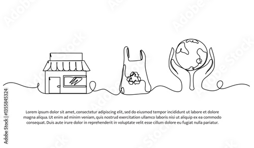 Continuous one line design of recycle household waste for healthy earth. Minimalist style vector illustration on white background.