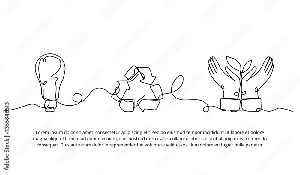 Fototapeta premium Continuous one line design of eco-friendly concept. Minimalist style vector illustration on white background.