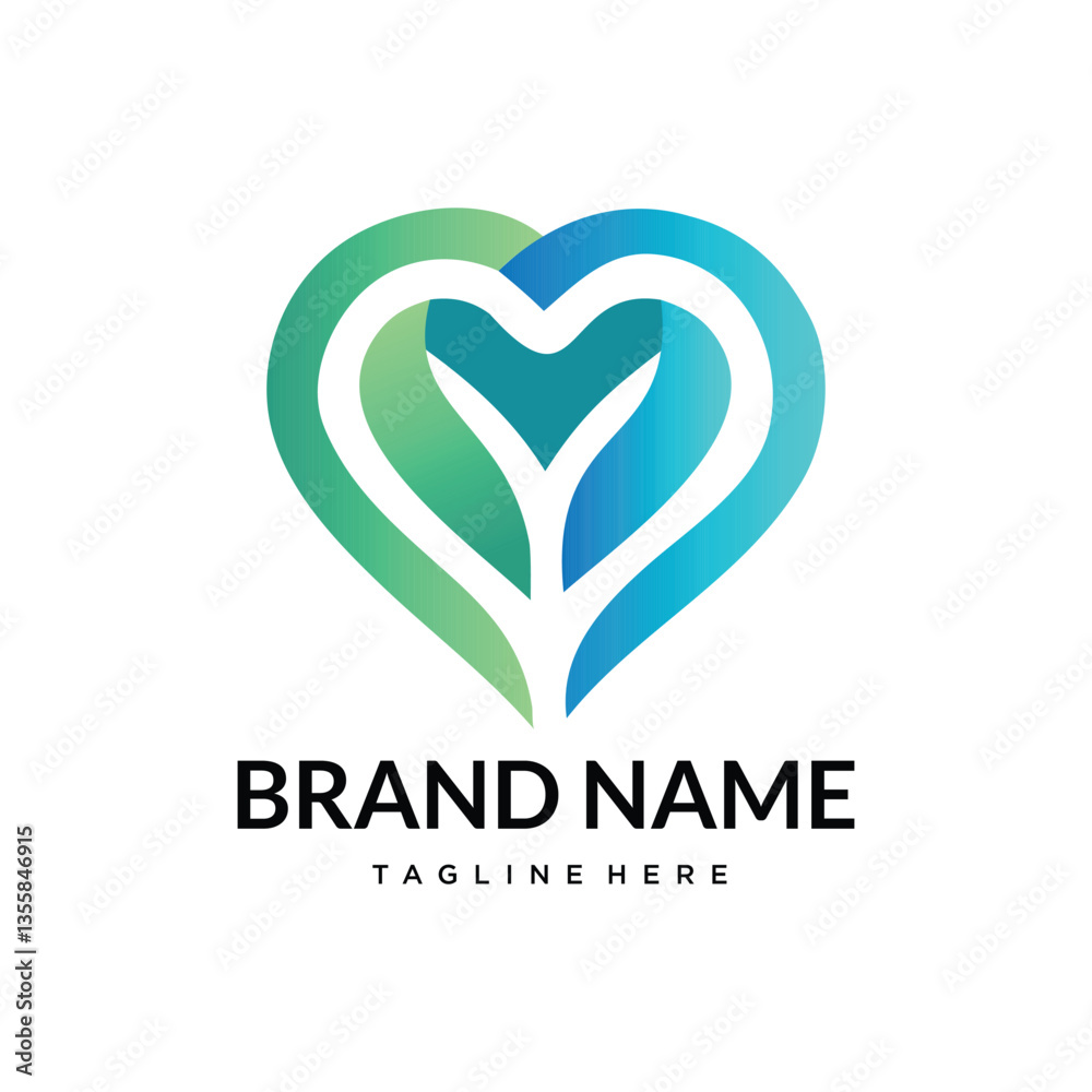 Obraz premium green tree leaf heart logo shape