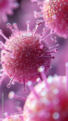 Intricate view of virus structure in vibrant colors highlighting its complex design and features