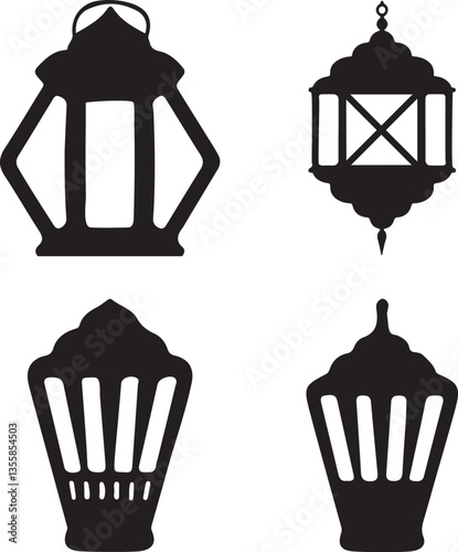 Set of Ramadan lantern design icons vector on white background.