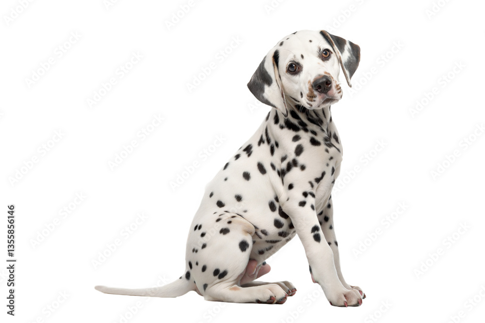 Dalmatian puppy sitting isolated on transparent png background