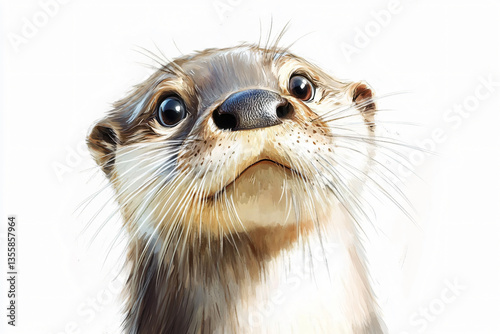 Cartoon otter illustration digital artwork cute animal round body smooth fur long tail big eye friendly face playful pose standing sitting lying position watercolor painted drawing isolated background