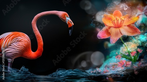 Surreal Flamingo   Flower  Vibrant Nature Fantasy photo