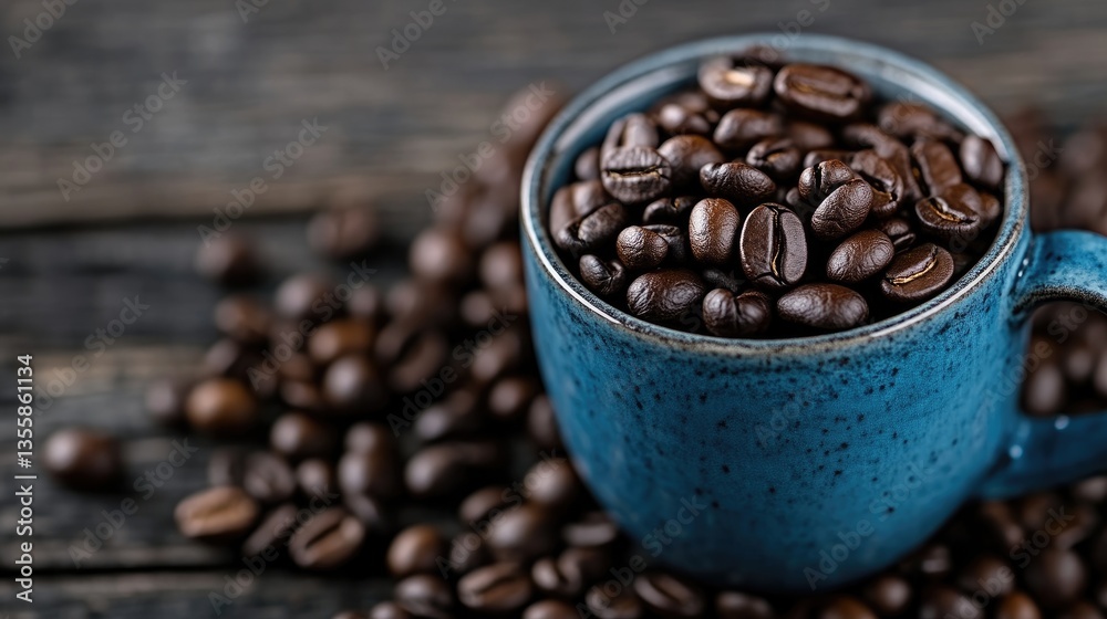 Fototapeta premium Roasted coffee beans in a blue mug