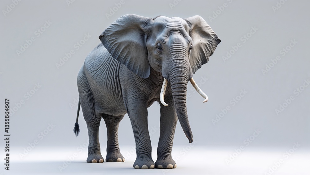 Fototapeta premium Large african elephant standing on plain background