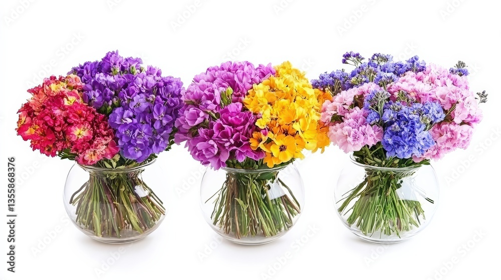Obraz premium Colorful Bouquets for Wedding Preparation in Bright Shop