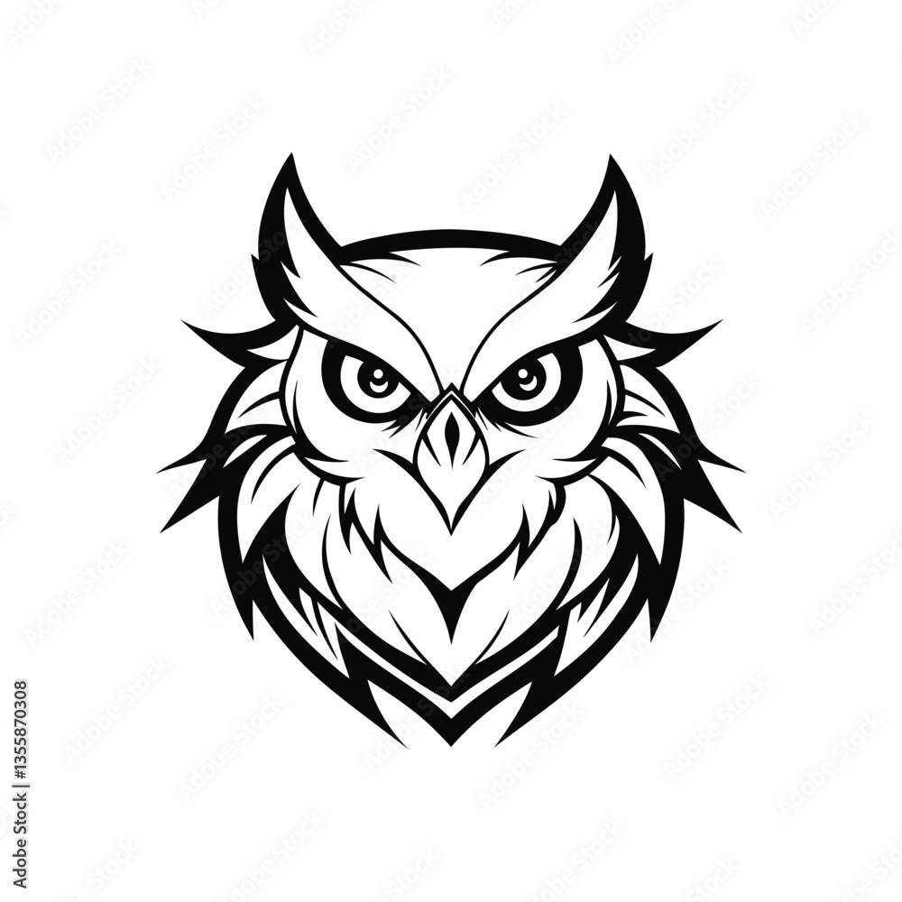Obraz premium A stylish black-and-white tribal owl logo design. This design is perfect for tattoos, t-shirt prints, stickers, brand logos, and graphic design projects. Available in high resolution and vector format