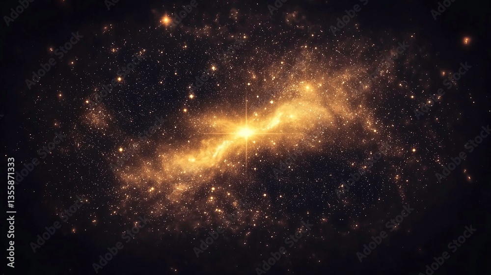 Fototapeta premium Golden cosmic dust cloud in dark space