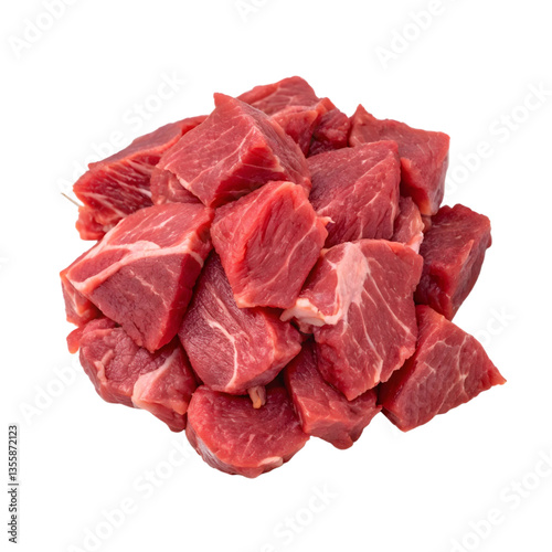 Raw chopped lamb fillet diced tenderloin or cubed isolated on transparent background