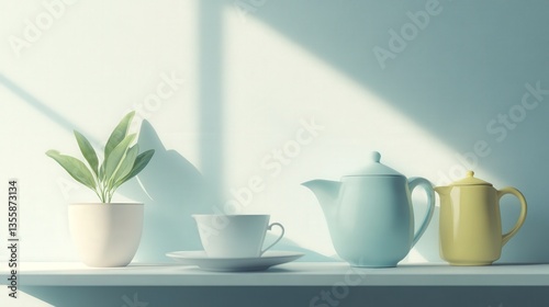 Serene Office Supply Display with Pastel Tones