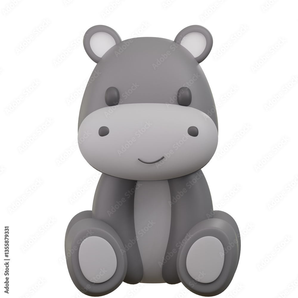 This image showcases a cute and smiling cartoon styled gray hippopotamus toy in a seated pose. This image showcases a cute and smiling cartoon styled gray hippopotamus toy in a seated pose.