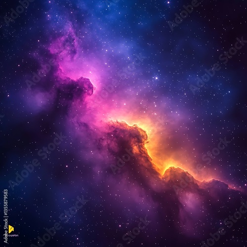 A vivid display of colorful nebulae and glittering stars exists in space
