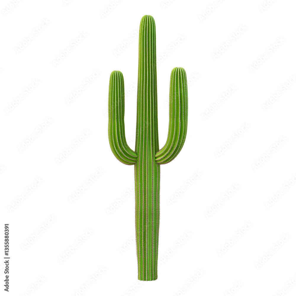 Tall Green Cactus With Three Arms and Vertical Stripes Tall Green Cactus With Three Arms and Vertical Stripes