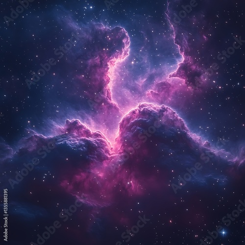 Beautiful cosmic nebula illuminated with bright purplish and pinkish colors