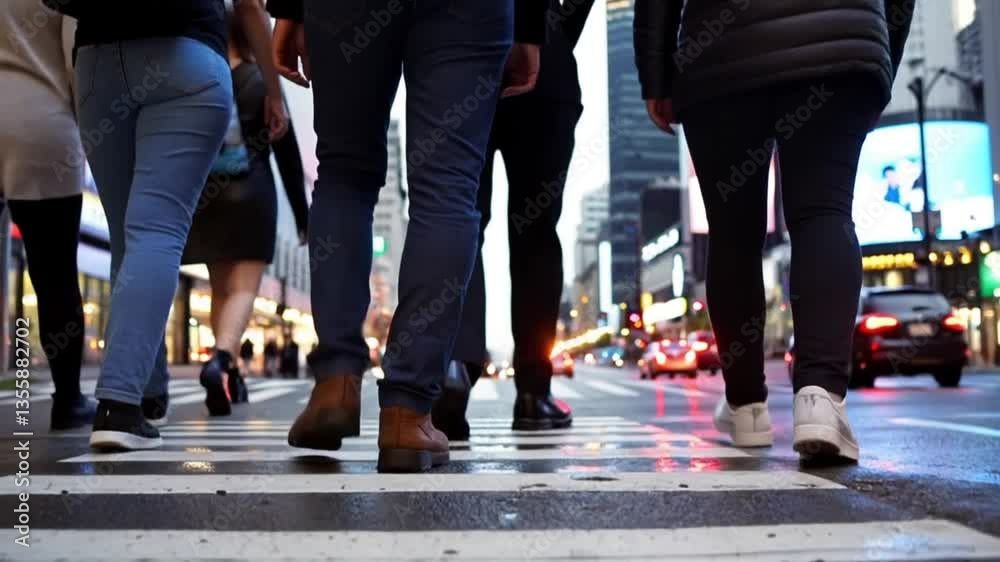 City Street Crosswalk Busy Urban Life Perspective and walking on road City Street Crosswalk Busy Urban Life Perspective and walking on road