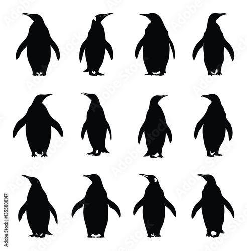 Simple Black and White Penguin Silhouettes for Design