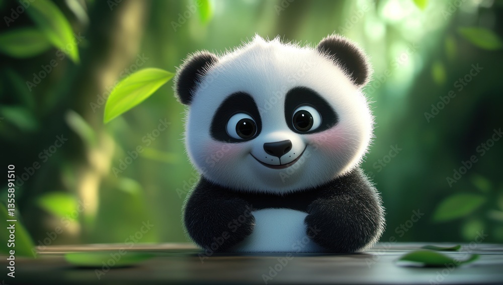 Cute cartoon panda in a lush jungle setting Cute cartoon panda in a lush jungle setting