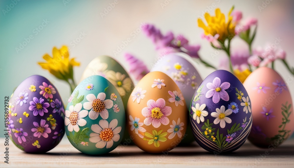 Fototapeta premium easter eggs decorated with flowers