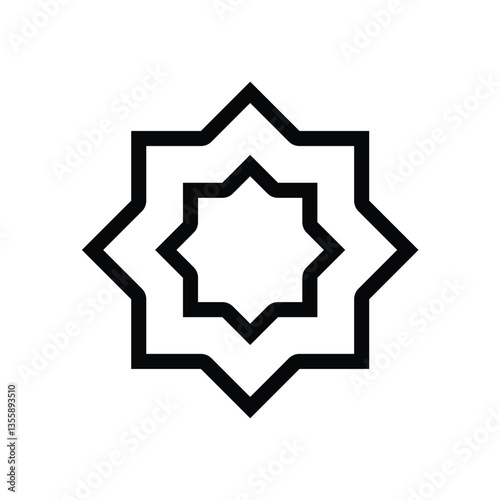 A minimalistic black outline icon of an Islamic geometric pattern with traditional motifs. Represents Islamic art, culture, spirituality, and Ramadan, symbolizing faith, heritage, and sacred ornament.