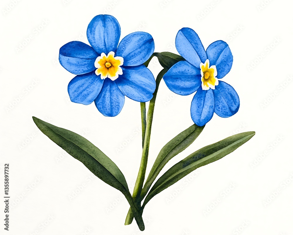 Naklejka premium Blue ForgetMeNots Watercolor Flowers.