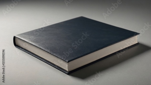 The Elegance of Knowledge: A hardcover book lies closed, its sleek, navy-blue cover hinting at the stories held within, captured in a professional and minimalist style.
